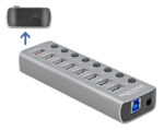 DELOCK USB hub 63264 με διακόπτες, 9x θυρών, 5Gbps, 12V/2.25A PD, γκρι - Image 2