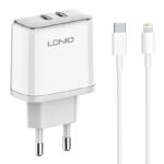 LDNIO φορτιστής τοίχου A2528M με καλώδιο, 2x USB-C, 35W, MFi, λευκό - Image 2