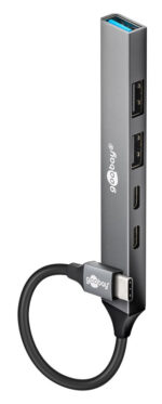 GOOBAY USB hub 74460, 5x θυρών, USB 3.2, 5Gbps, 100W, USB-C σύνδεση, γκρι - Image 2