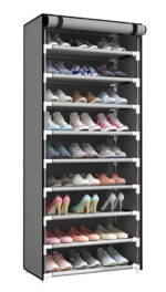 HOME USE υφασμάτινη παπουτσοθήκη HUH-0182 με 9 ράφια, 57x28x160cm, γκρι - Image 2