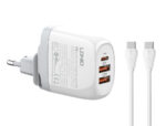 LDNIO φορτιστής τοίχου A3511Q με καλώδιο, USB-C/2x USB, 65W, GaN, λευκός
