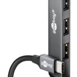 GOOBAY USB hub 74457, 4x θυρών, USB 3.2, 5Gbps, USB-C σύνδεση, γκρι