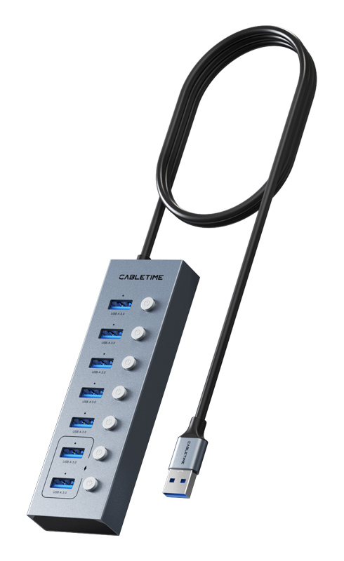 CT-HUBU7-AG CABLETIME USB hub CT-HUBU7-AG, 7x θυρών, 5Gbps, USB σύνδεση, 1m, γκρι - Image 1