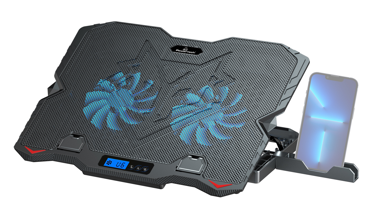 PT-1346 POWERTECH βάση & ψύξη laptop PT-1346, έως 15.6", 2x 125mm LED fan, μαύρη - Image 1