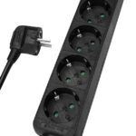 POWERTECH πολύπριζο PT-872, 5x schuko, 16A, 3m, μαύρο