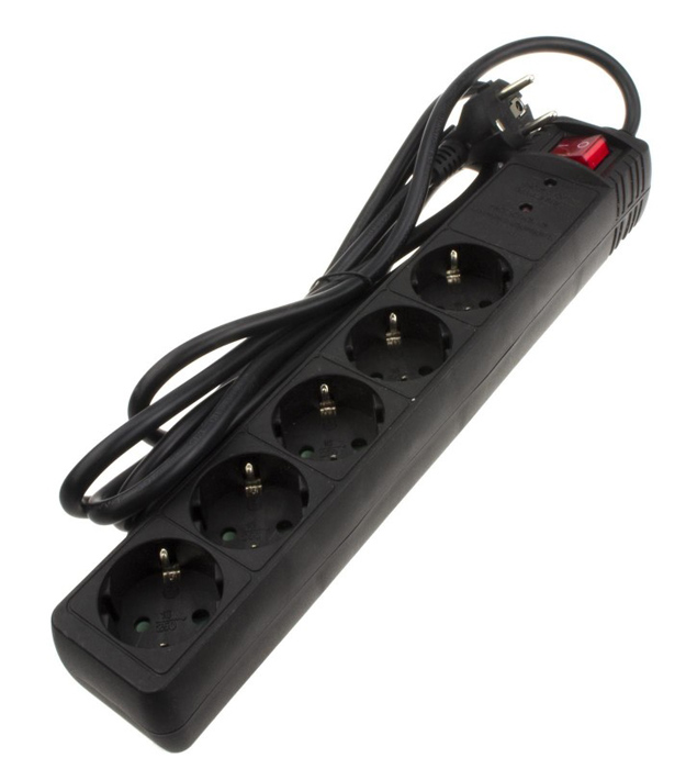 PT-881 POWERTECH πολύπριζο ασφαλείας PT-881, 5x schuko, 16A, 1.5m, μαύρο - Image 1