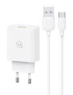 USAMS φορτιστής τοίχου SCXLTZ02 με καλώδιο USB-C, USB, 18W, λευκός