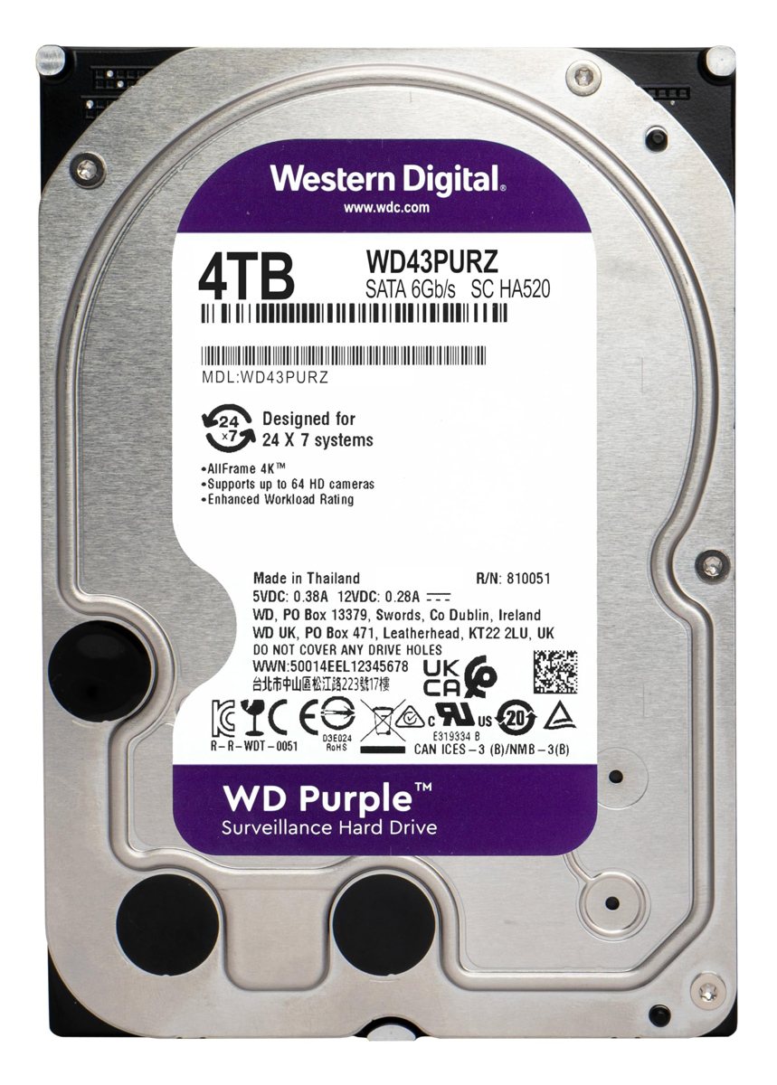 WD43PURZ WD σκληρός δίσκος 3.5" Purple Surveillance 4TB, 256MB, 5400RPM, SATA III - Image 1