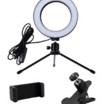 CABLETIME φωτιστικό δαχτυλίδι LED CT-LRL6-PB με μίνι τρίποδα & σφιγκτήρα, βάση smartphone, Φ16cm