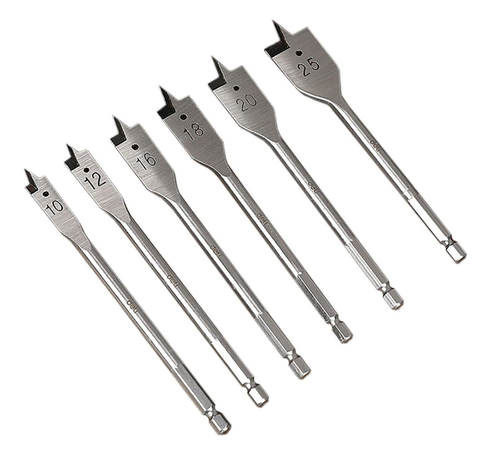 DH-MBZ006-ED1 DELI σετ τρυπάνια φτερού DH-MBZ006-ED1 για ξύλο, χάλυβας άνθρακα, 10/12/16/18/20/25mm, εξάγωνο, 6τμχ - Image 1