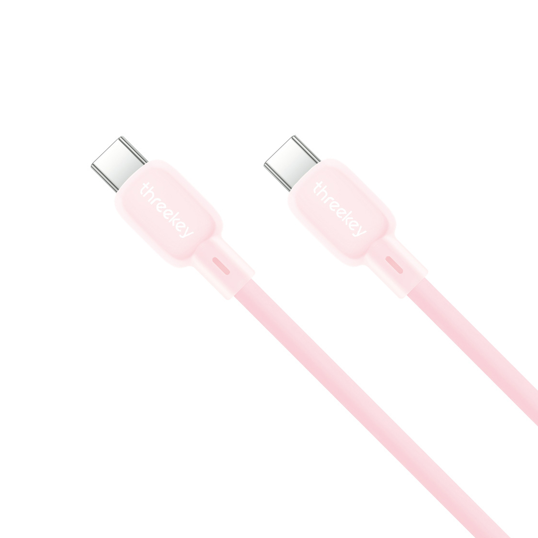 05_5_0.03 ThreeKey TK-NB09 Καλώδια Σιλικόνης Type-C σε Type-C 60W Ροζ - Image 1