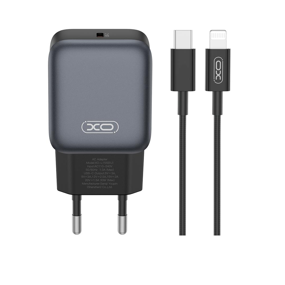31467 XO L155 ΦΟΡΤΙΣΤΗΣ 30W TYPEC, ΜΕ ΚΑΛΩΔΙΟ LIGHTNING, ΜΑΥΡΟΣ - Image 1