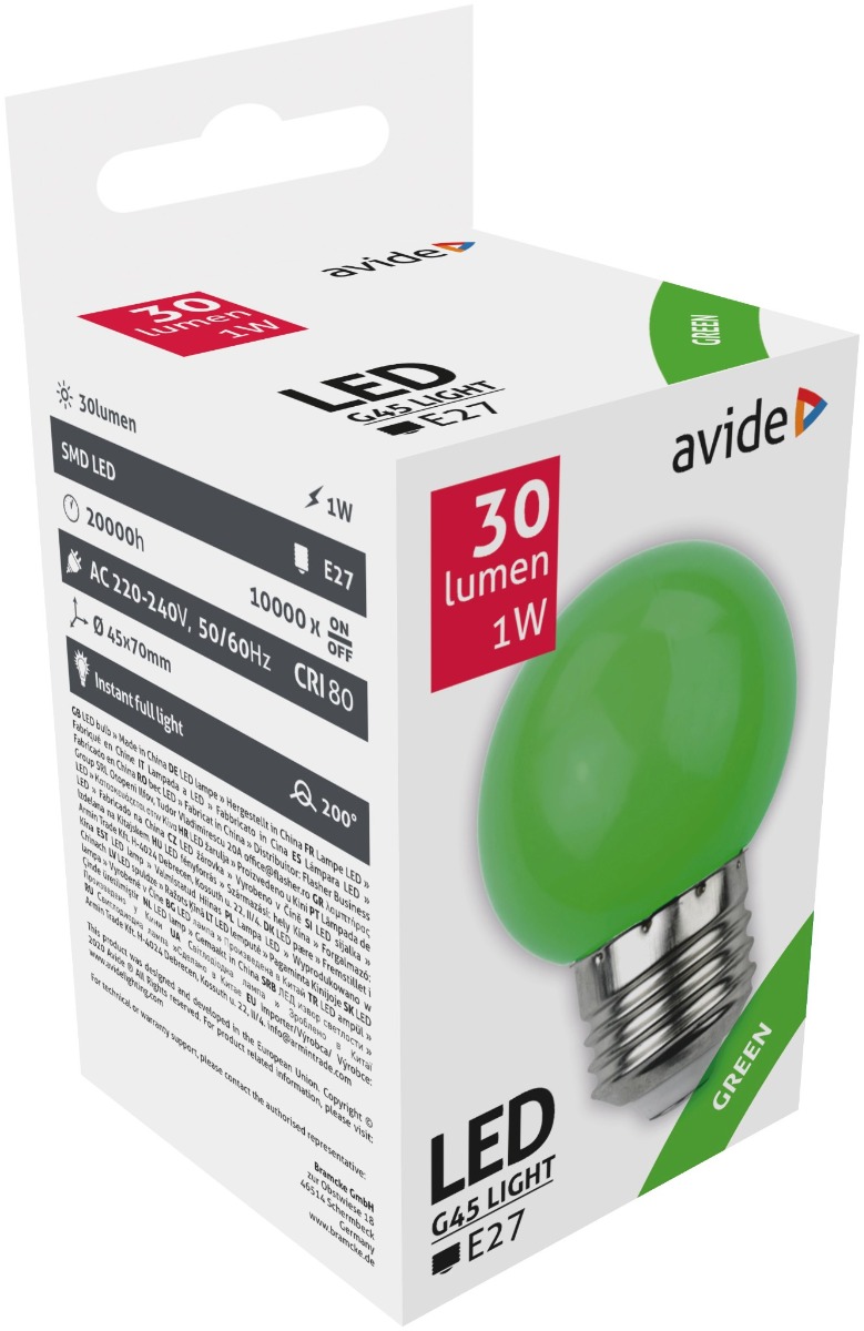abdlg45-1w-g_avide-dekor-led-fenyforras-g45-1w-e27-zold Avide LED Διακοσμητική Λάμπα G45 1W E27 Πράσινο - Image 1