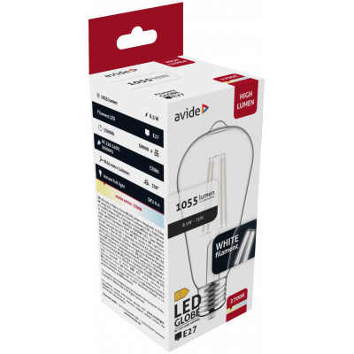 awlfst64ww-85w_avide-led-white-filament-st64-85w-e27-ww-2700k-400x400 Avide LED White Filament ST64 8.5W E27 WW 2700K - Image 1