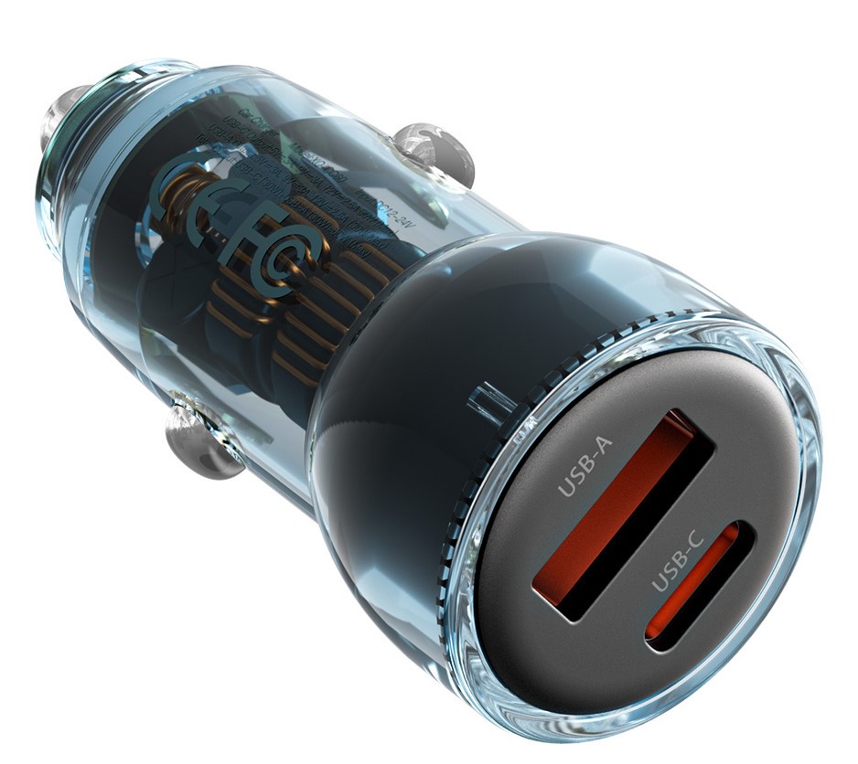 cc60_2-1 XO CC60 Smart Διαφανής Φορτιστής Αυτοκινήτου A30W+C30W/Ταυτόχρονη 60W Μπλε - Image 1