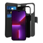 Puro Eco-Leather Case for iPhone 14 Pro W/horiz.flip+3 Card Slot+Banknote Pocket+Magn Cover Black - Image 2