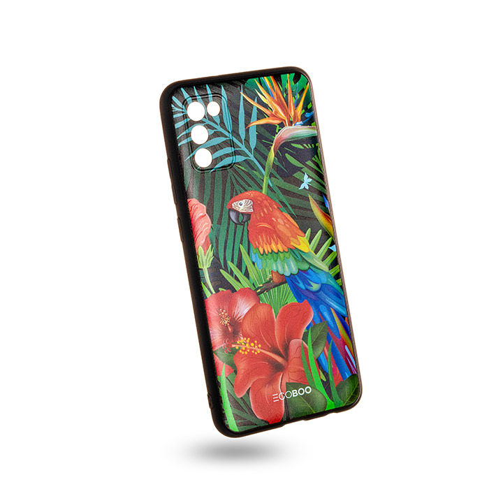 SA02SDTPUJUNGP EGOBOO backcover for Samsung A02s, Jungle Parrot - Image 1