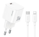 USAMS φορτιστής τοίχου CC262 με καλώδιο Lightning, 30W, GaN, λευκός