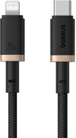 BASEUS DURA SERIES, ΚΑΛΩΔΙΟ ΓΡΗΓΟΡΗΣ ΦΟΡΤΙΣΗΣ, TYPE-C ΣΕ LIGHTNING, 20W, 2m, ΧΡΥΣΟ-ΜΑΥΡΟ - Image 2