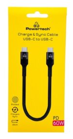 POWERTECH καλώδιο USB-C PTR-0204, PD 60W, 480Mbps, 25cm, μαύρο - Image 2
