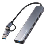 POWERTECH USB hub PTR-0205 με card reader, 8 θυρών, USB & USB-C σύνδεση, γκρι